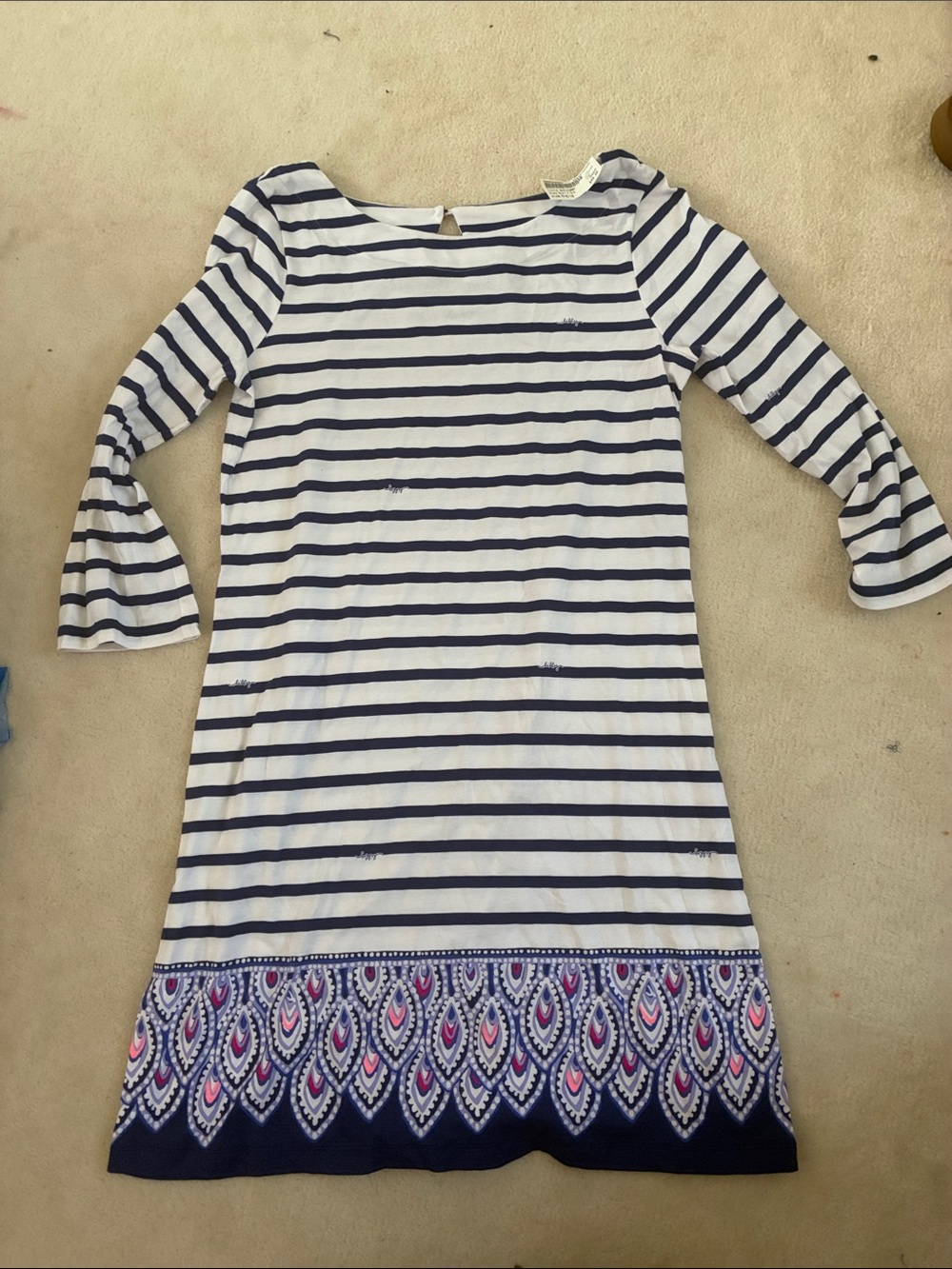 Lilly Pulitzer Navy & White Striped Dress with Embroidered Hem Detail